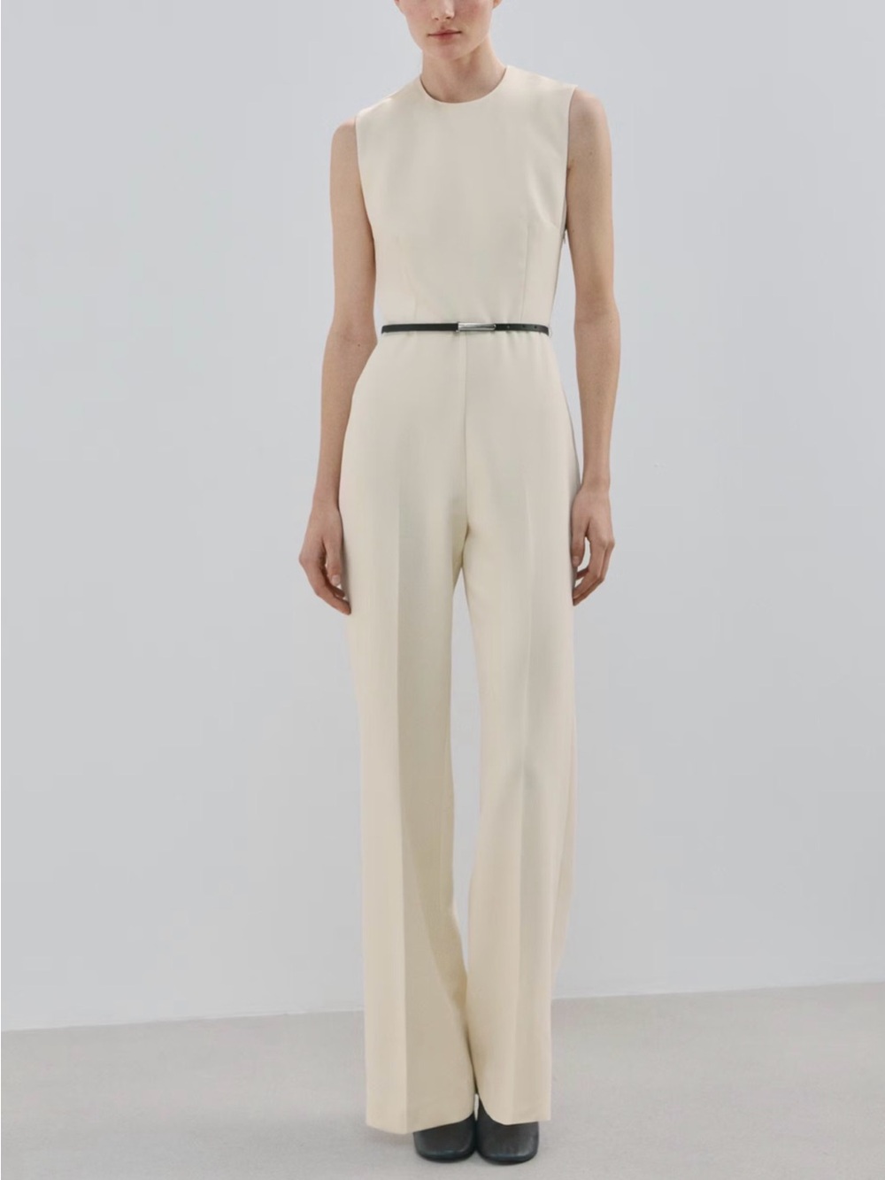 Mango Open Back Belted Wide Leg Jumpsuit Vanilla Medium Torn Belt Loop Flaw